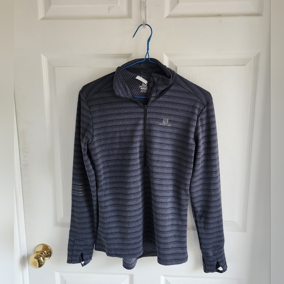 Salomon Lightning Half Zip Mid Layer Striped Running Shirt Size Medium Like New - Picture 1 of 9